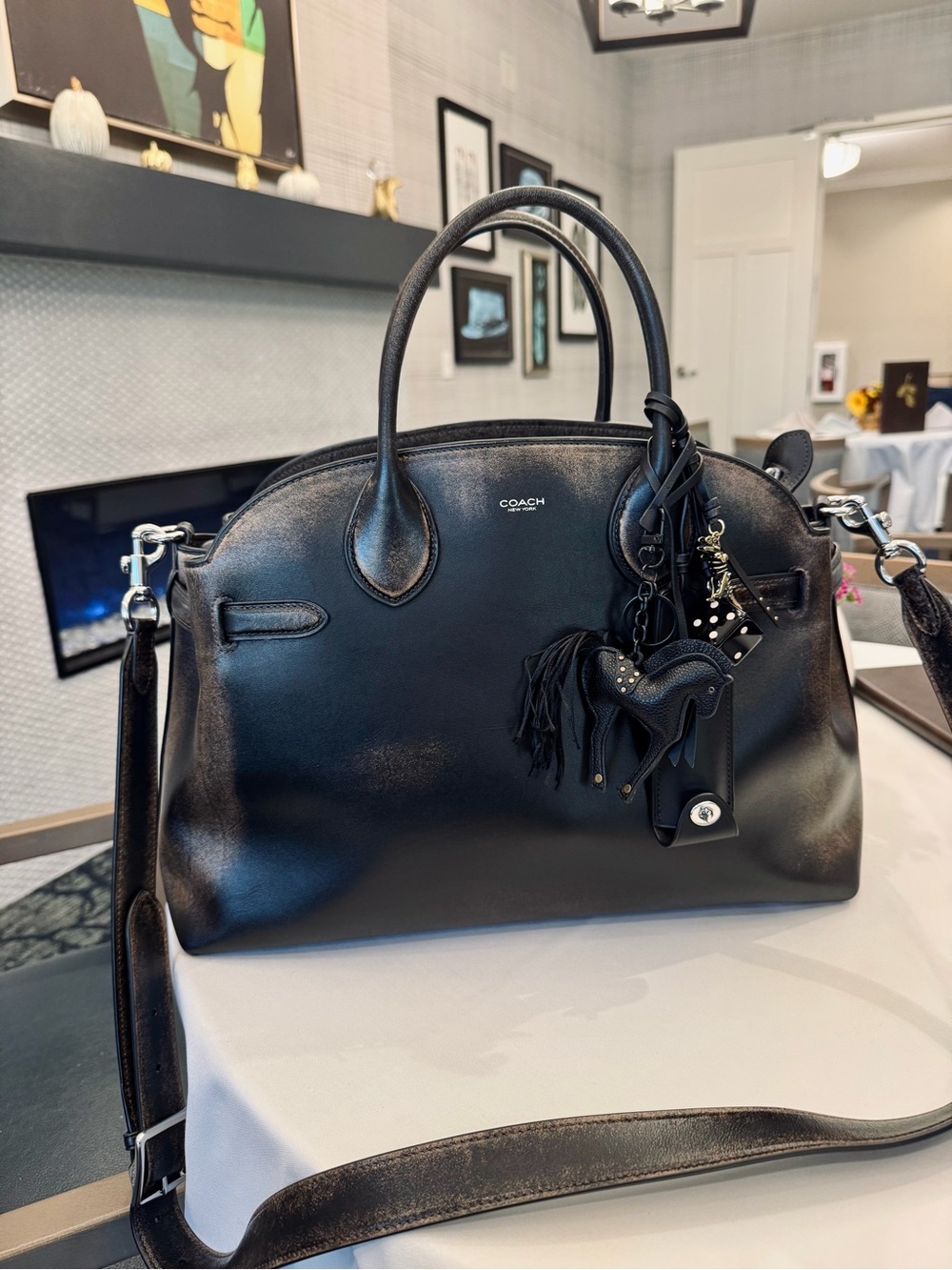 Coach Black Loved Leather Empire 40 with original charms pristine condition